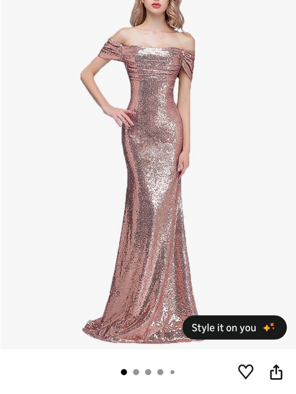 NEW- Off-Shoulder Rose Gold Sequin Evening Gown